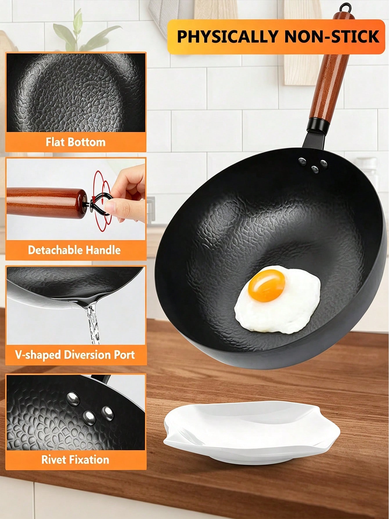 Wok Electric Flat - 13 Inch Wok Pan, Carbon Steel