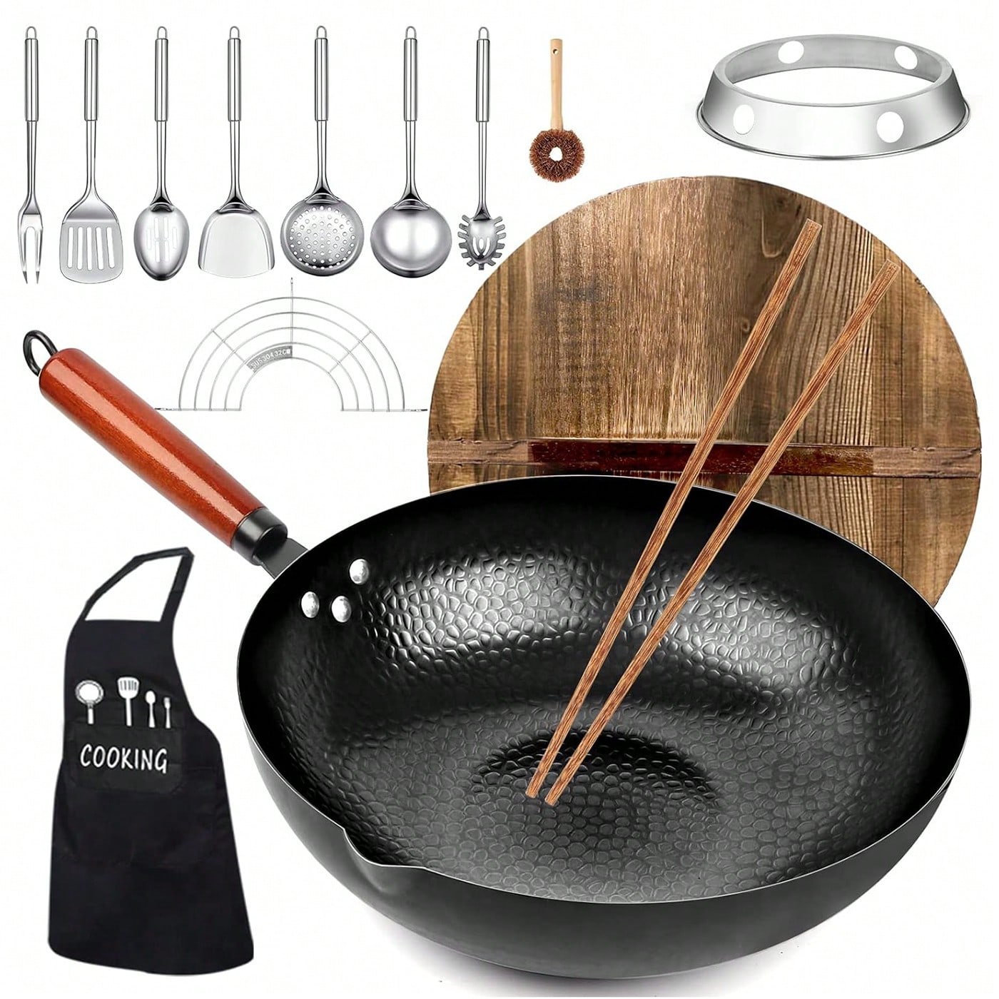 Wok Electric Flat - 12.6‑Inch Carbon Steel Wok Pan, 14‑Piece